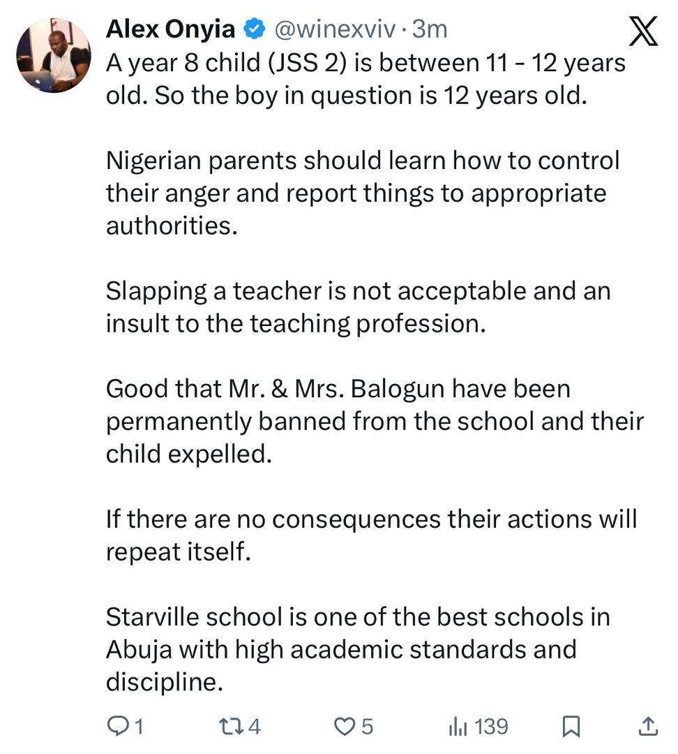 Abuja school expels pupil whose parents ass@ulted a teacher because he slapped their son